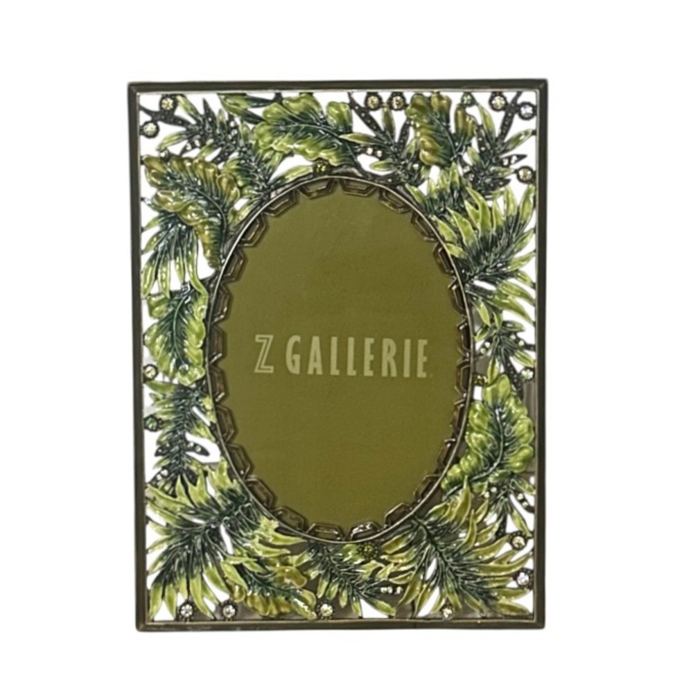 Z Gallerie Green Enamel Fern Leaf Jeweled Metal Picture Frame